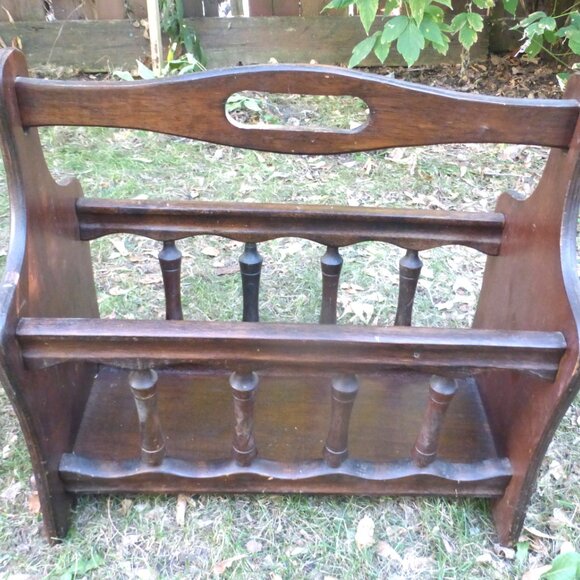 BS - Vintage WOOD MAGAZINE HOLDER Solid Wood Magazine Rack LP holder Game Book - Picture 4 of 6